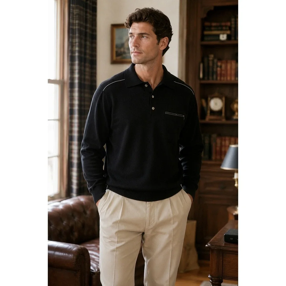 Merino Wool Blend Polo Sweater L Nautical Quiet Luxury Old Money Minimalist‎